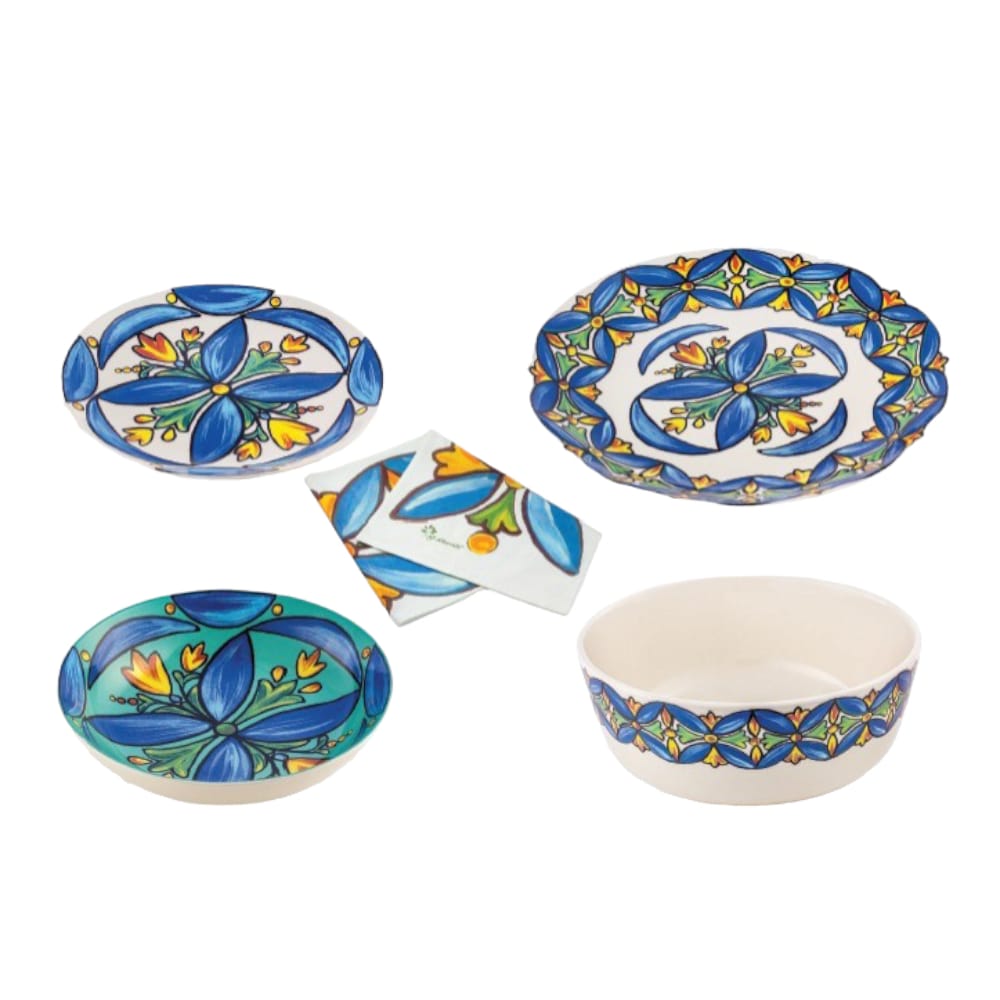 Gli Alberelli Set Tavola Piatti 19pz con Runner Decoro Positano in Ceramica Made In Italy 0075V