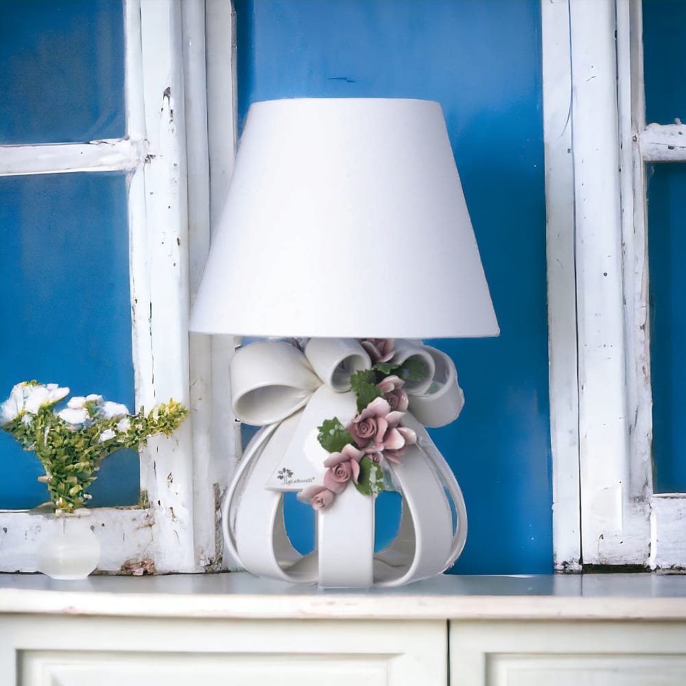 Gli Alberelli Sfera Bianca Decoro Rose Lampada 25x48cm Made Italy 0528RC