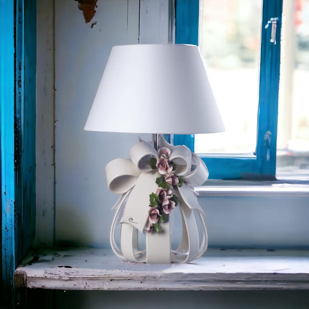 Gli Alberelli Sfera Bianca Decoro Rose Lampada 27x64cm Made Italy