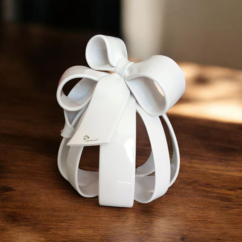 Gli Alberelli - Portacandela Sfera Fiocco in Ceramica di Capodimonte 35cm