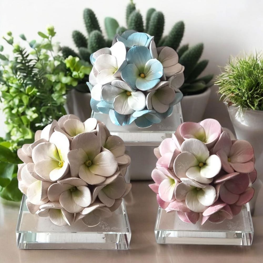 Gli Alberelli Piantine Natura Ortensia con Base in Ceramica di Capodimonte 10cm