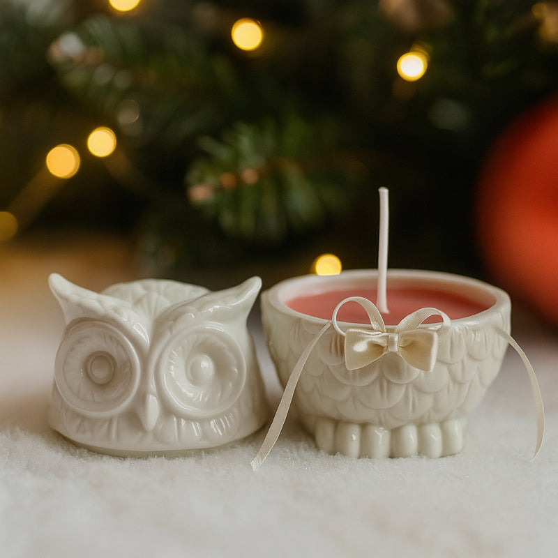 Gufo in porcellana bianca con candela – Arthe – Le Favole Living