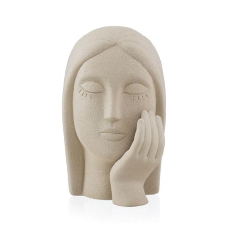 Ilary Queen Statua Volto Donna Mano Gres H 18 cm Tortora