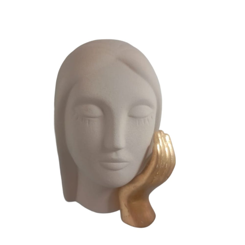 Ilary Queen - Statua Volto di Donna con Mano in Gres Bianco o Tortora 18cm