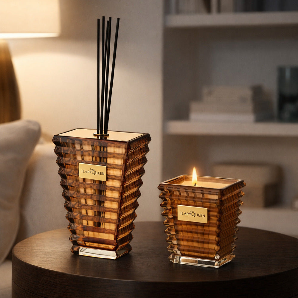 Ilary Queen Set Regalo Diffusore e Candela Vetro Ambra Taormina