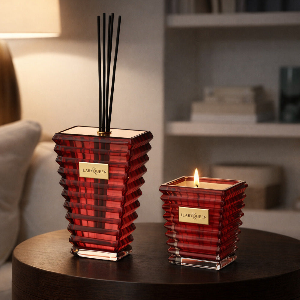 Ilary Queen Set Regalo Diffusore e Candela Vetro Rosso Taormina