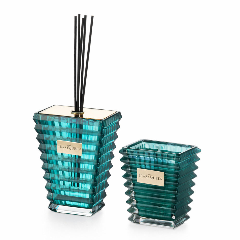 Ilary Queen Set Regalo Diffusore e Candela Vetro Verde Taormina