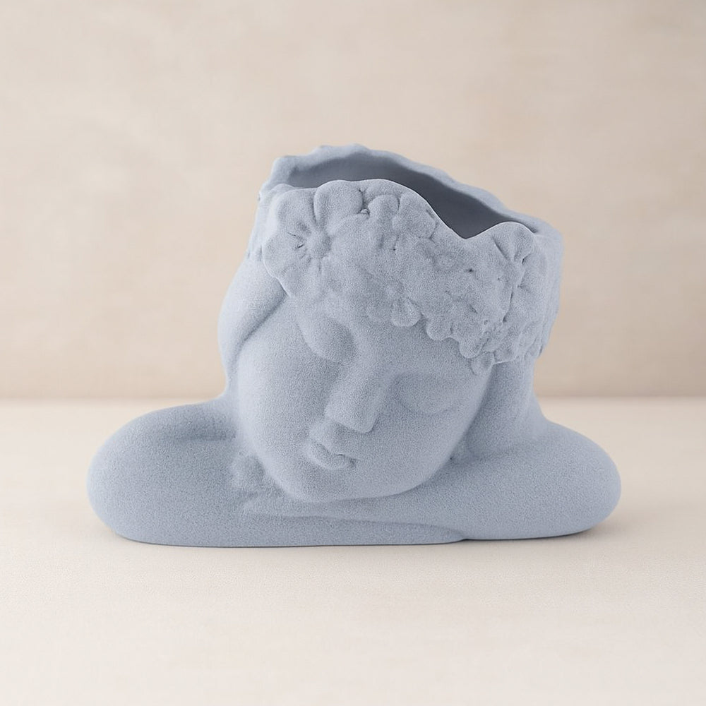 Ilary Queen Vaso Angelo Puttino Polvere Azzurro in Gres colorato 15x11 Cm