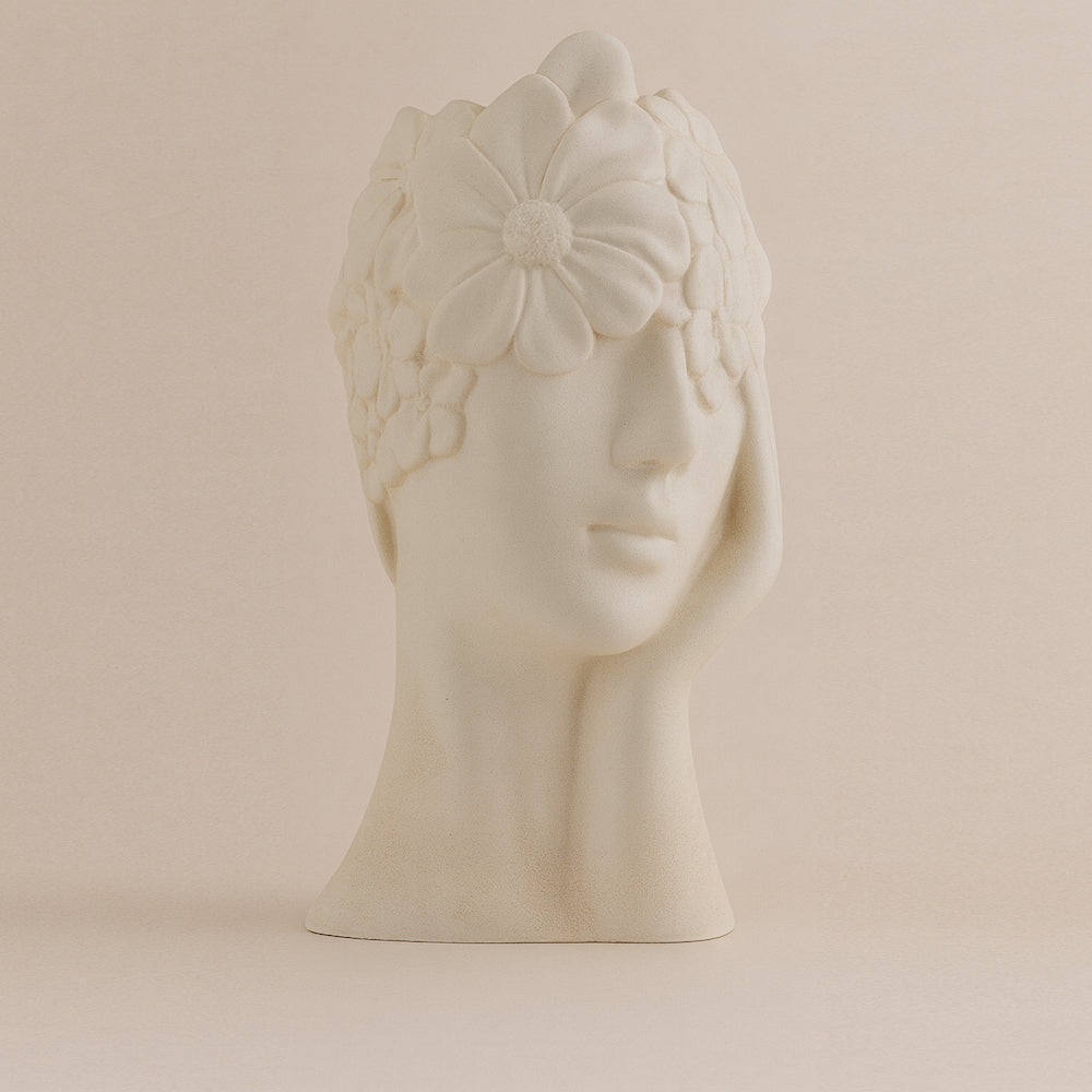 Ilary Queen Vaso Profilo Ceramica Crema con Fiori 10xh22 cm