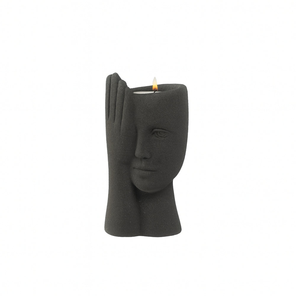 Ilary Queen Volto Porta Candela in Gres Antracite H 18 cm