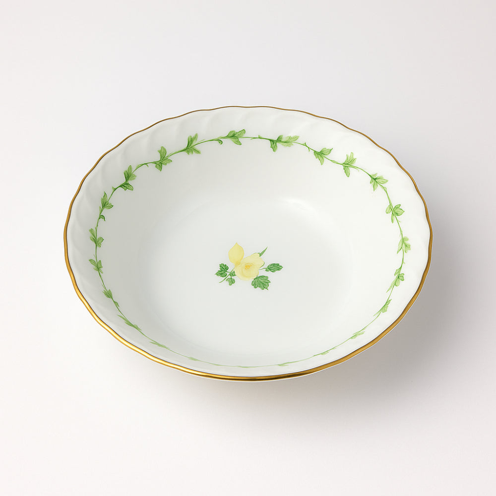 Insalatiera Atelier Sarti in porcellana Bouquet Giallo con oro zecchino 24kt 22x6.5 cm Made in Italy