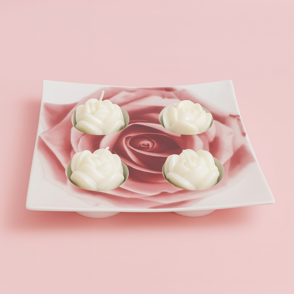 La Galleria Pami Porta Candele Tea Light Decoro Rose da Tavolo 17X17 Cm in Porcellana