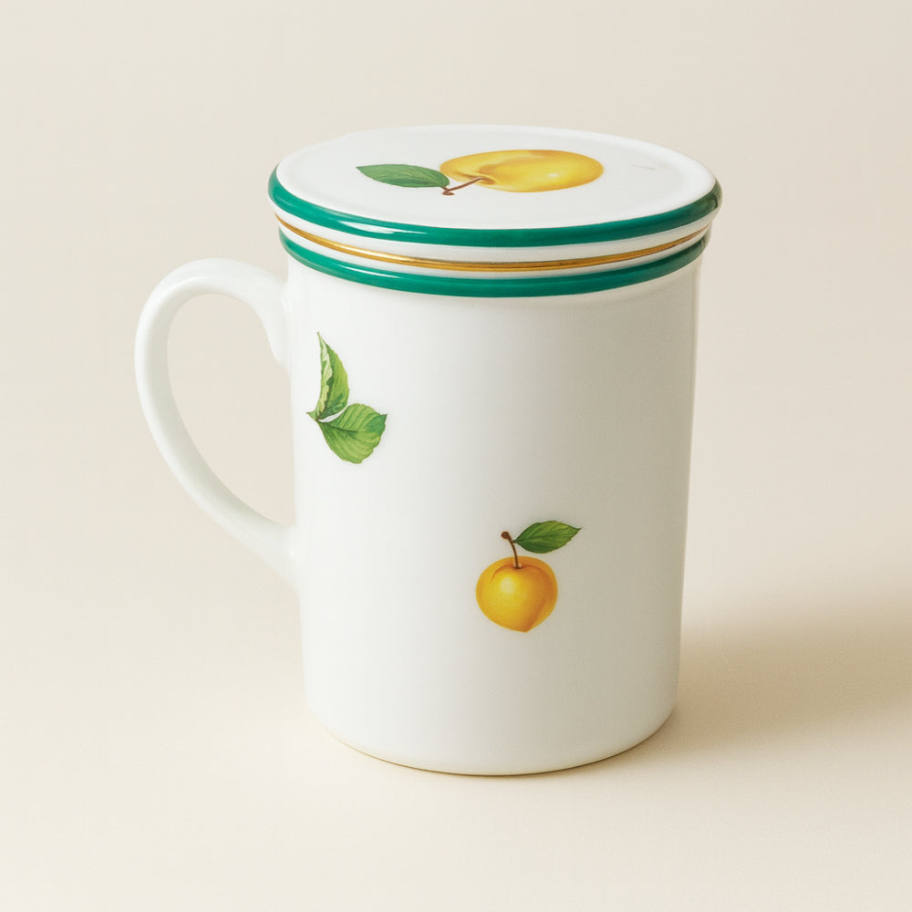 La Galleria – Tazza Mug Porcellana Albicocca con Filtro Tisana e Tappo (11x10 cm)