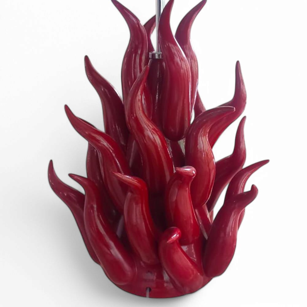 Lampada Alberelli Cono Fiamma in Ceramica di Capodimonte - H70 cm