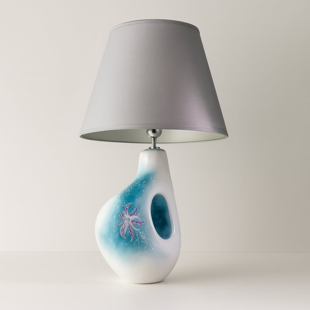 Lampada Sharon porcellana H 66 cm con paralume argento