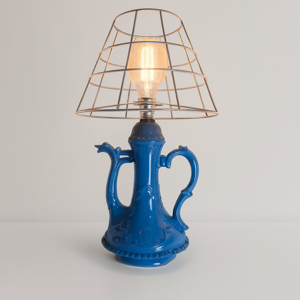 Lampada da tavolo Rebirth caffettiera in ceramica blu H 40 cm