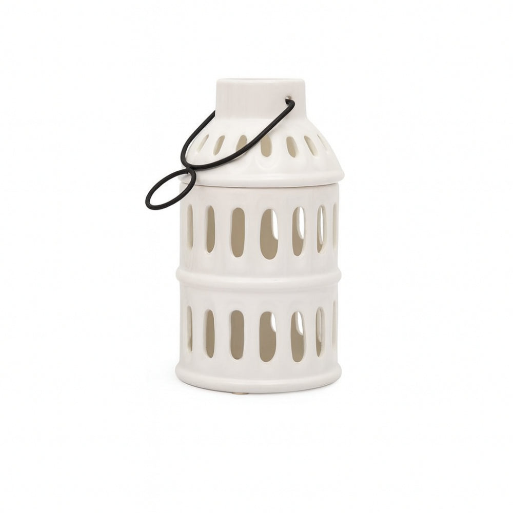 Lanterna bianca Palais Royal porta candela in metallo H16 cm