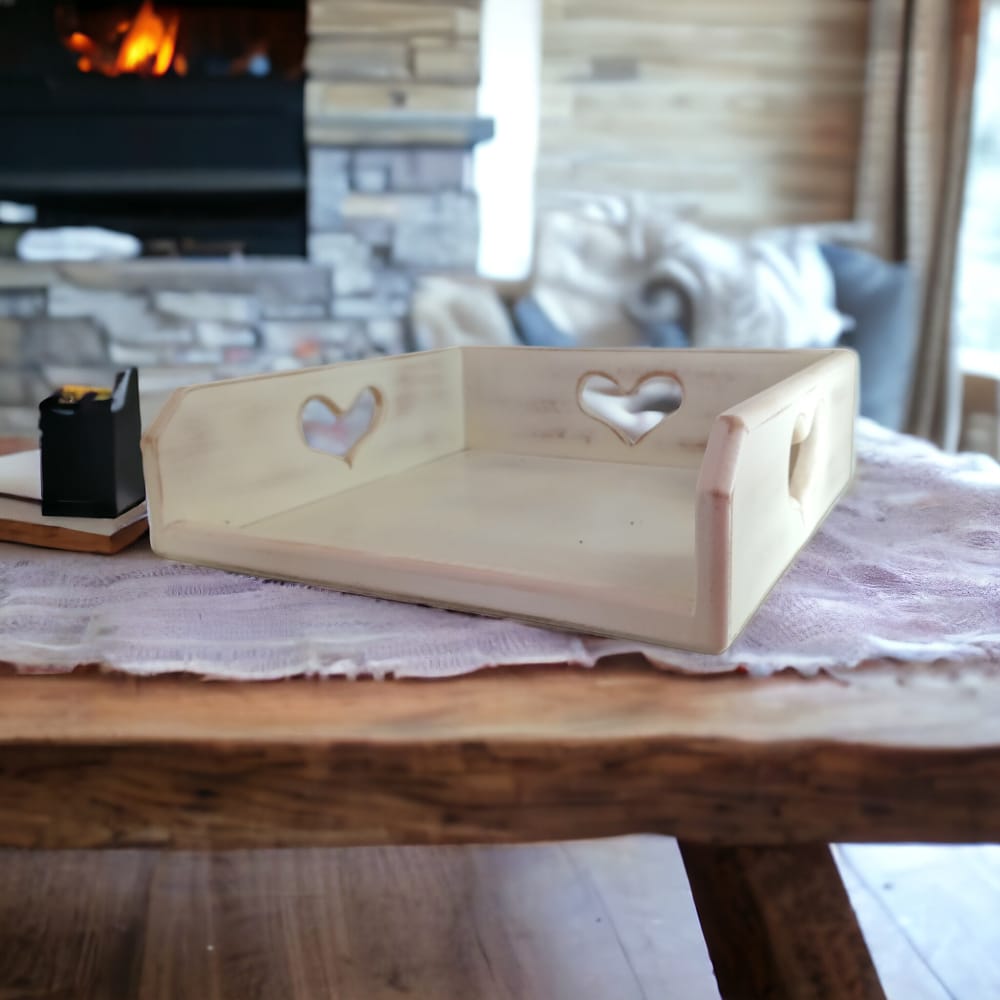 Le Favole Living Portatovaglioli Cuore Chabby in Legno Bianco H.8x26 Cm