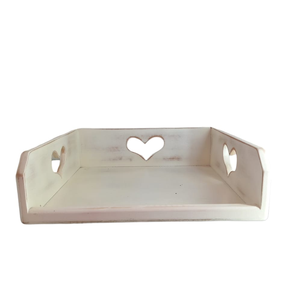 Le Favole Living Portatovaglioli Cuore Chabby in Legno Bianco H.8x26 Cm