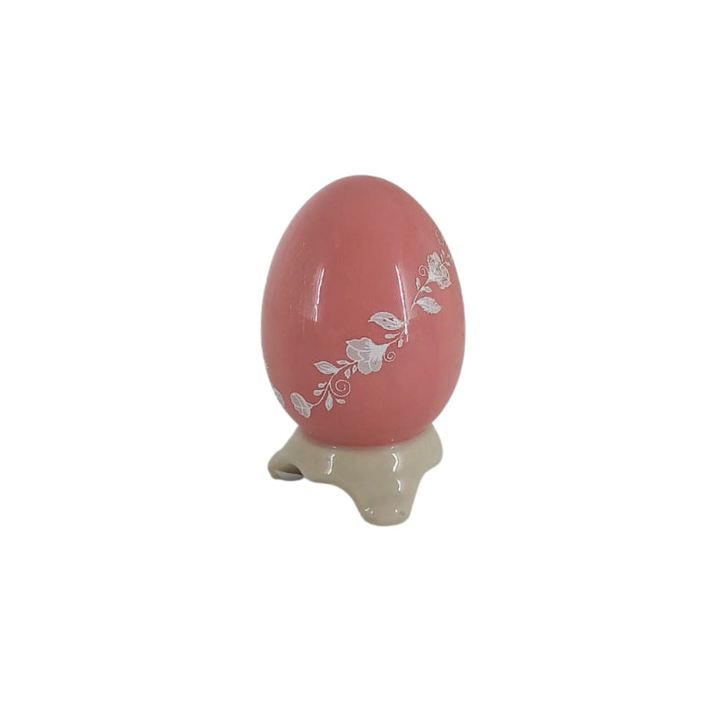 Majello Uovo decorativo Cipria con decoro Rose Bianche H. 8 x 6 Cm in Porcellana di Capodimonte