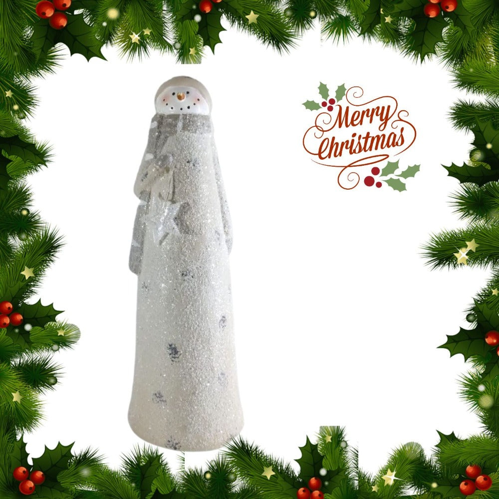 Mascagni Pupazzo Di Neve Con Stella Led Decorativo C Luci H.29x12 Cm Snowman Argento C360