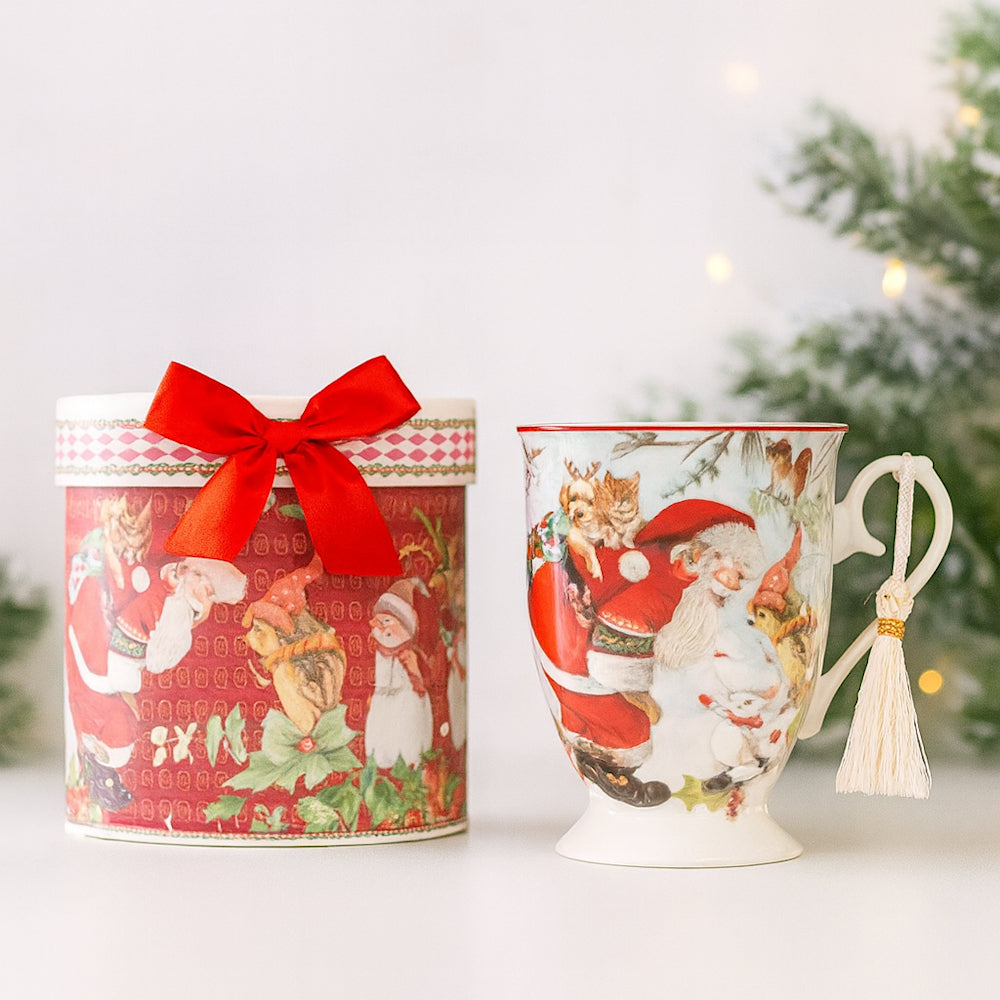 Mug in porcellana Babbo Natale con nappina e scatola regalo Babbomatto – Le Favole Living