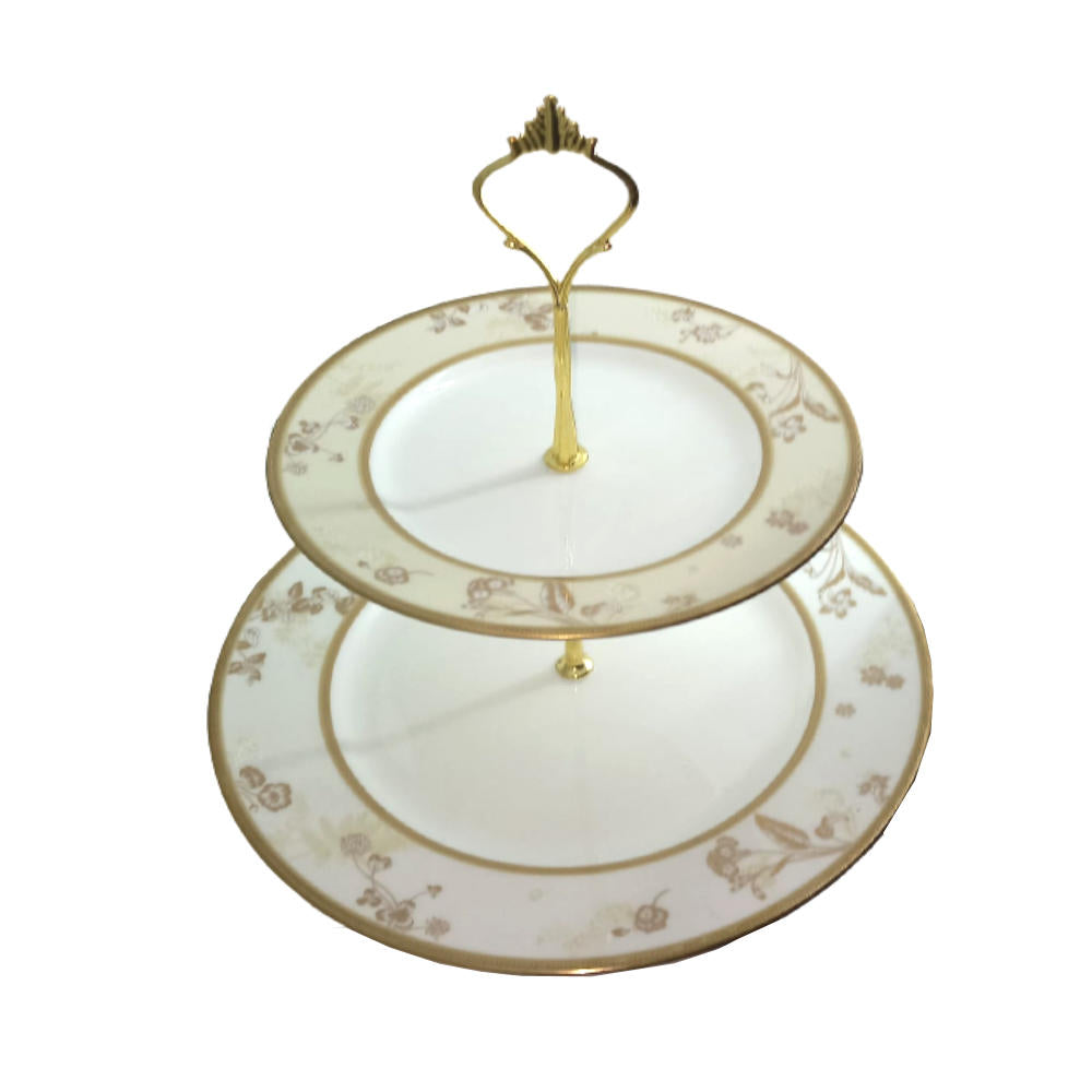 Narumi Alzata 2 Piani Etagere ø20 E 27 Cm In Porcellana Finissima Decoro Tres D Or