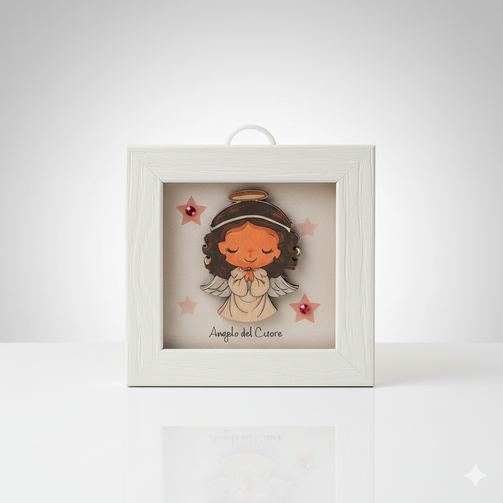 Negò Quadretto in Legno Bianco Angelo del Cuore 12,5×12,5 cm