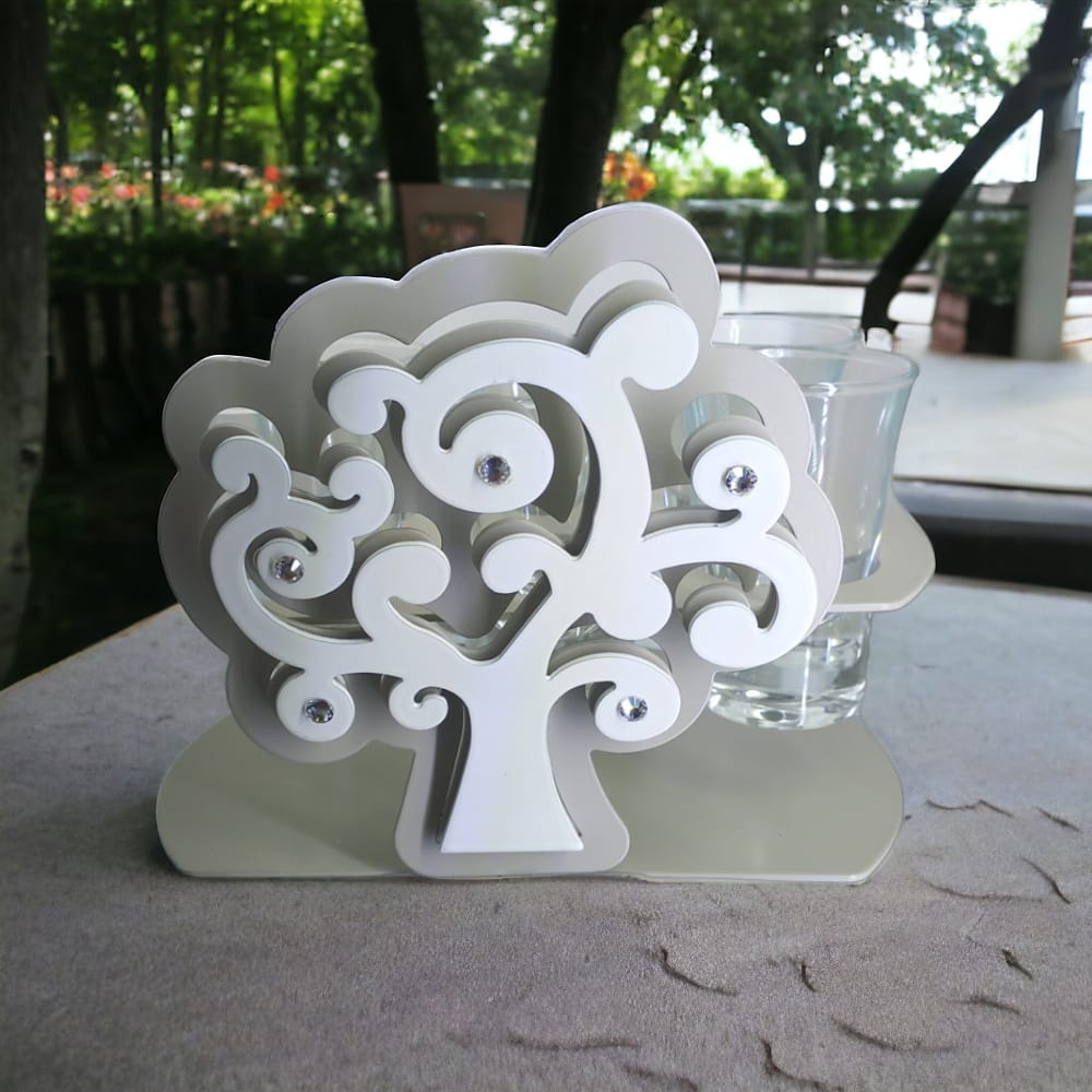 Negò – Porta Bicchierini da Liquore in Metallo Grigio Albero della Vita (13x17 cm)