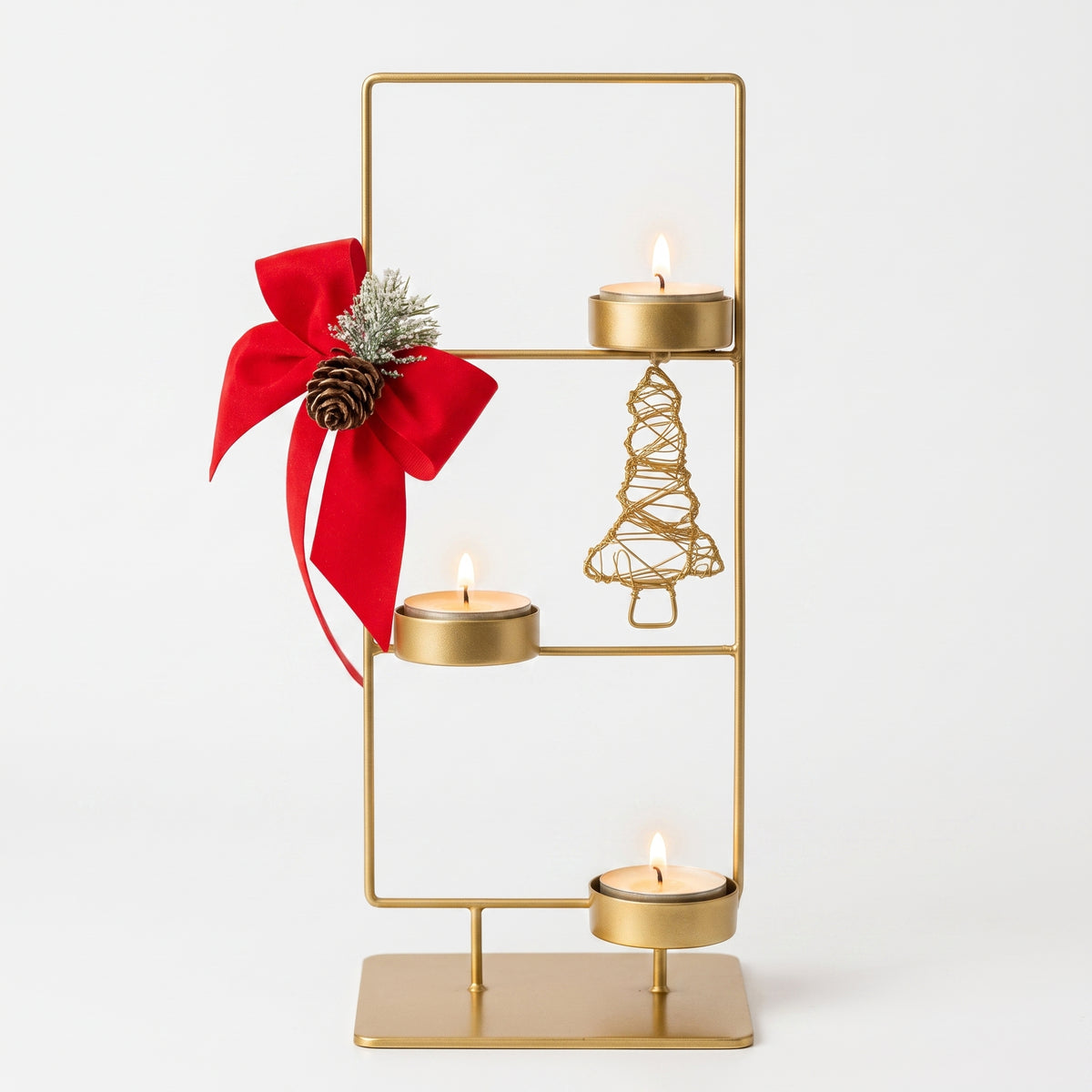 Noël Porta Candele Oro 3 Tea Light – H 37,5 cm × L 16 cm