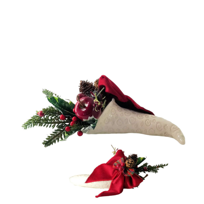 Cornucopia natalizia in ceramica con composizione decorativa 23x13 cm – Linea Noël
