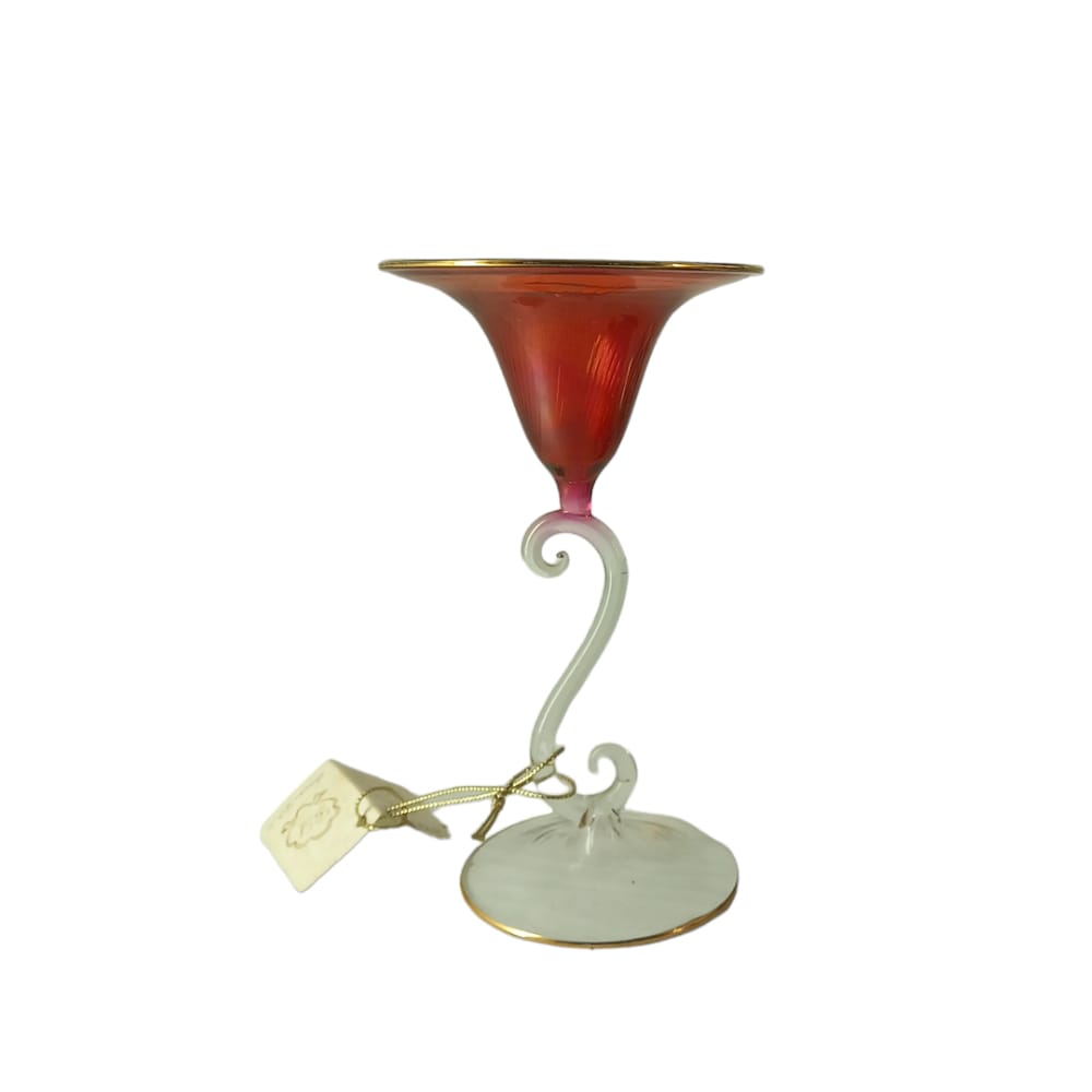 Noel Porta Candela H15,5 cm in Vetro Trasparente e Rosso filo Oro con Candela Confezione Natale