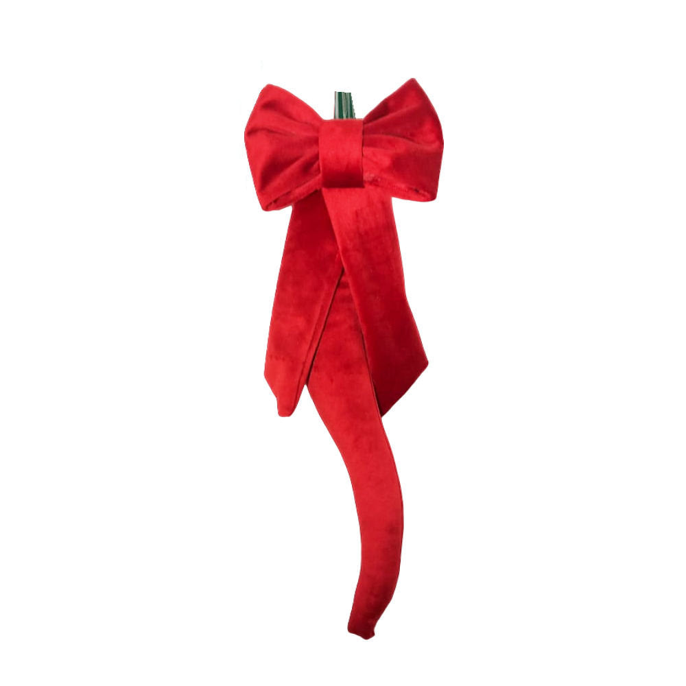 Onde Creazioni Corno Decorativo con fiocco Velluto Rosso Decorazioni Albero di Natale L.35 cm