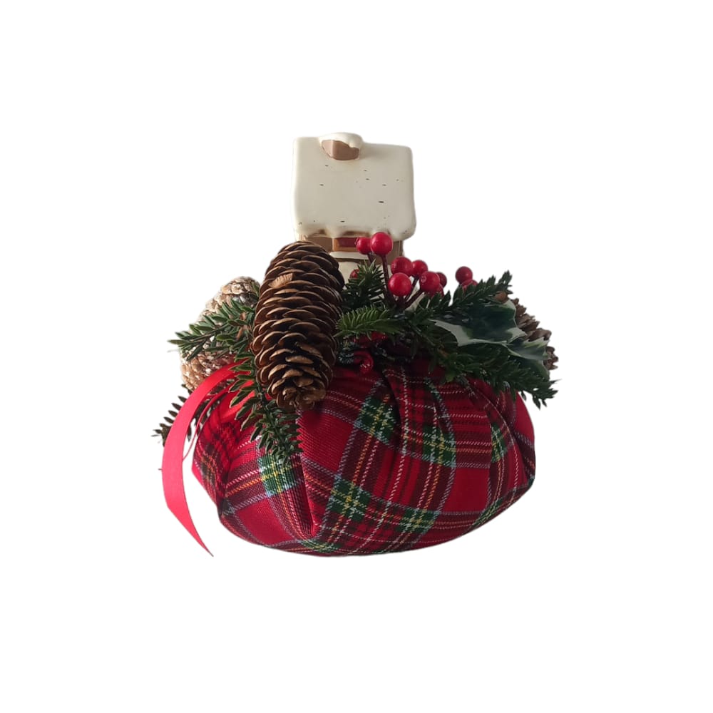 Onde Creazioni Cuscino Profumato Tartan Scozzese e Decorazioni con Casetta in ceramica 20x15cm