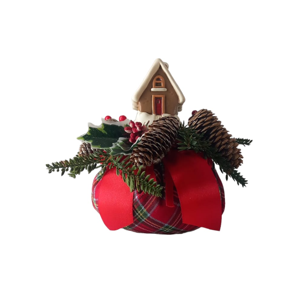 Onde Creazioni Cuscino Profumato Tartan Scozzese e Decorazioni con Casetta in ceramica 20x15cm