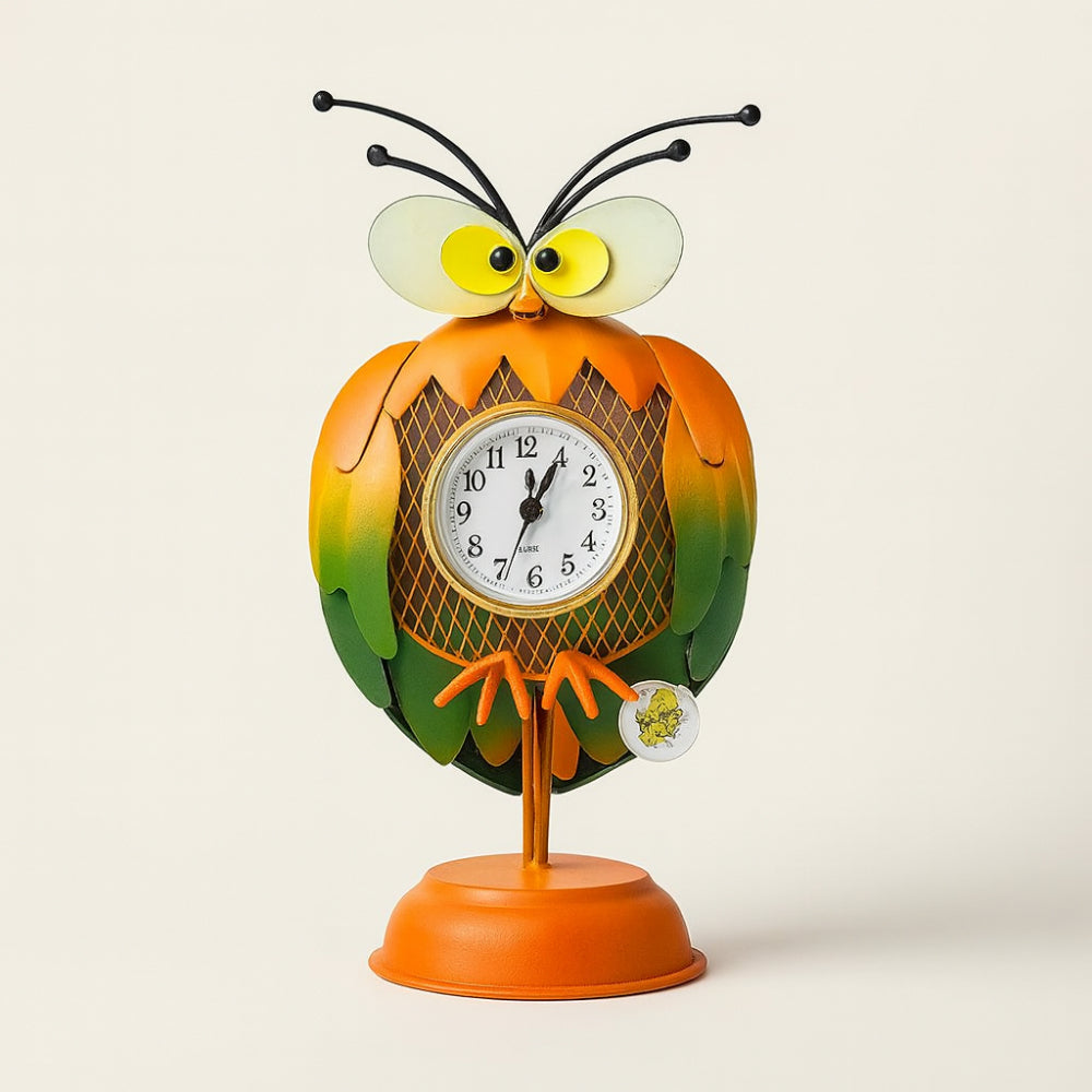 Orologio gufo decorazione pasquale arancio Cuorematto 30×16 cm – orologio primaverile simpatico