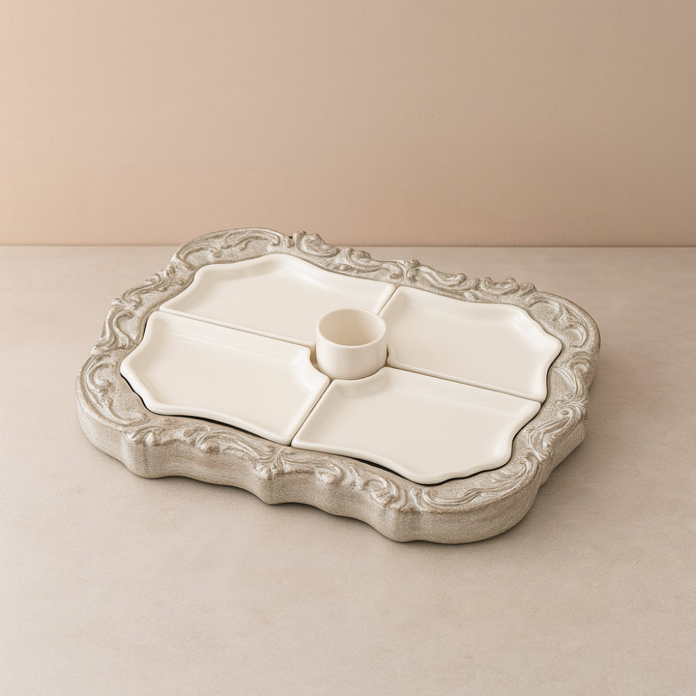 Palais Royal – Antipastiera Porcellana Bianca Cementina Grigia 30x21 cm – 1036531