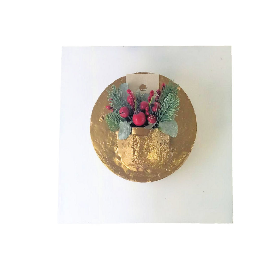 Paola Rolando Quadro Vaso Oro con Composizione Natalizia e Cornice in Legno x