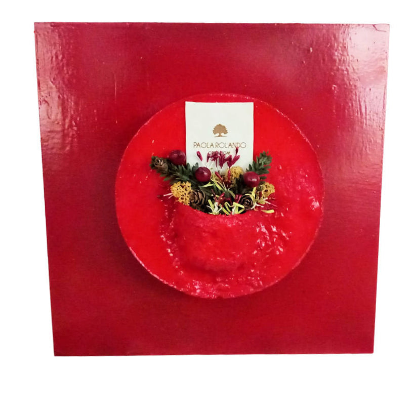 Paola Rolando Quadro Vaso Rosso con Composizione Natalizia e Cornice in Legno x