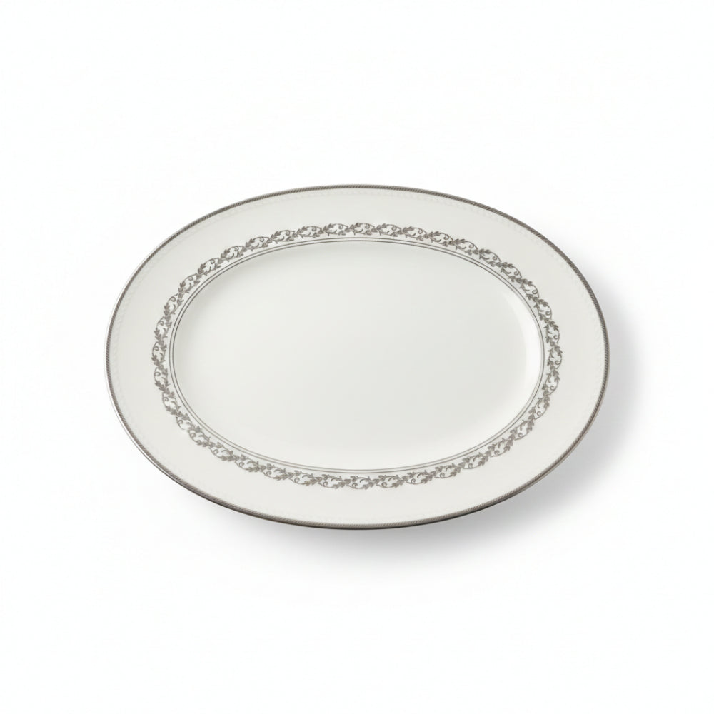 Piatto ovale Noritake Westover Platinum porcellana 35,5x28 cm bordo platino