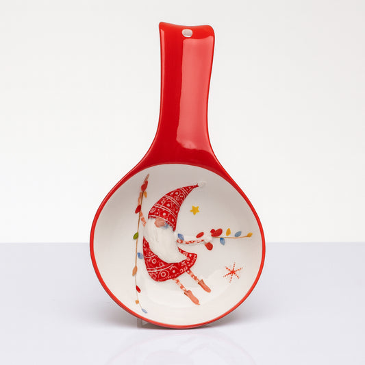 Poggiamestolo Babbomatto in ceramica 24x12.5 cm con gnomi decorativi per cucina