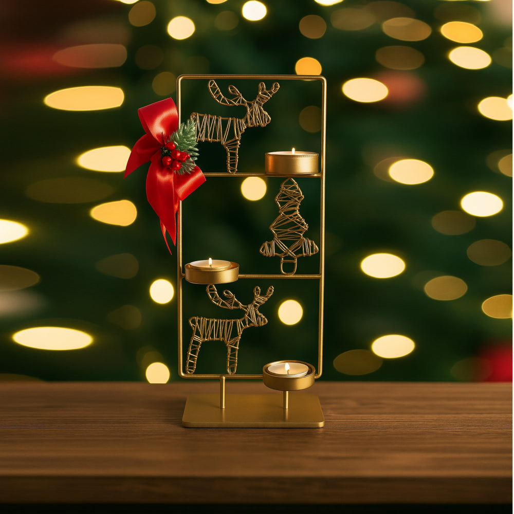 Porta Candele 3 Fiamme Metallo H 37,5×16 cm