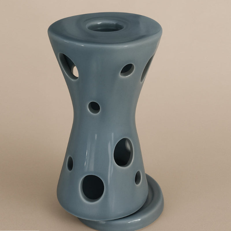 Porta Candele Riccio Caprese Clessidra color avion in ceramica H16x10 cm – oggetto decorativo Made in Italy – Le Favole