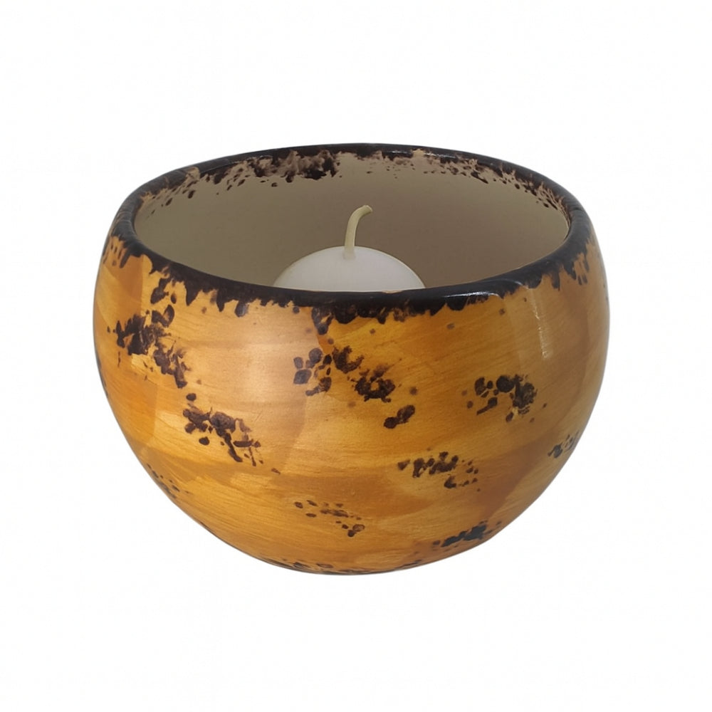 Porta Candele Zampiva in Ceramica Ambra Maculato H 11,5 cm Artigianale