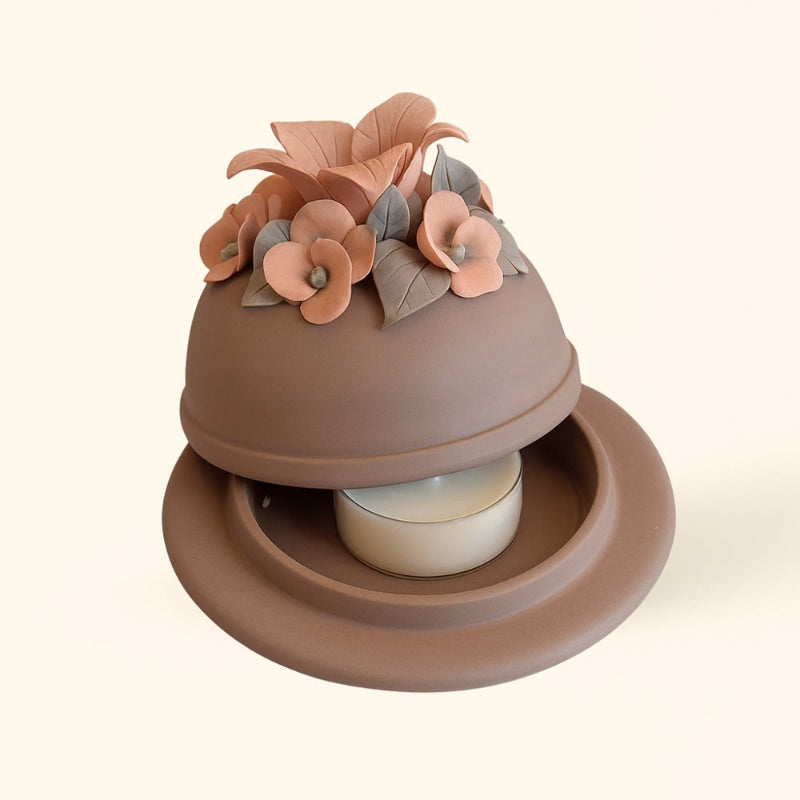 Porta Candele Sharon rosa e tortora in ceramica Capodimonte H9x11 cm – oggetto decorativo Made in Italy – Le Favole
