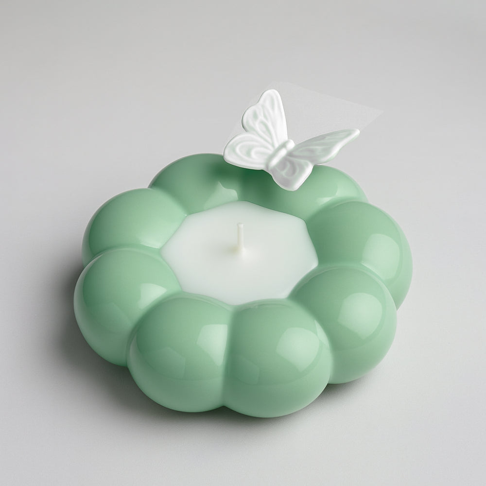 Ilary Queen Porta Candela Farfalla in Porcellana H 14 cm Verde