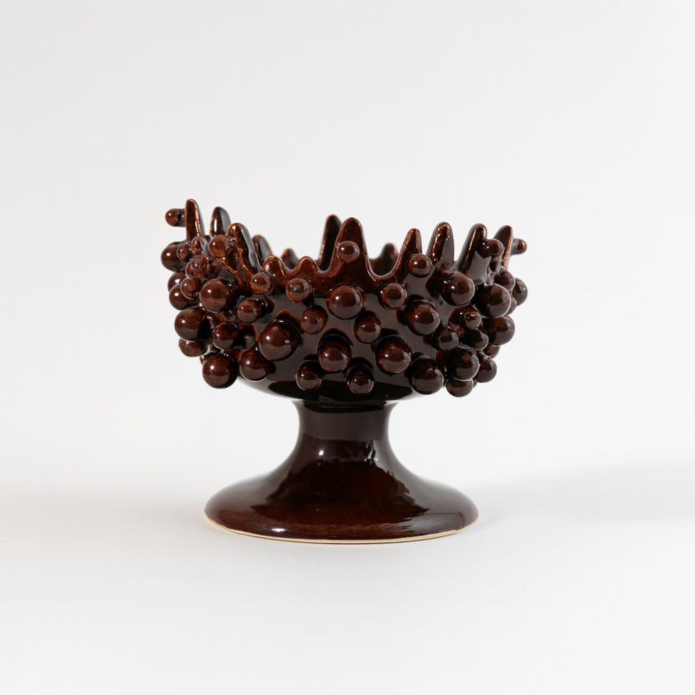 Porta candela Ricciocaprese Perles marrone ceramica H8x9 cm