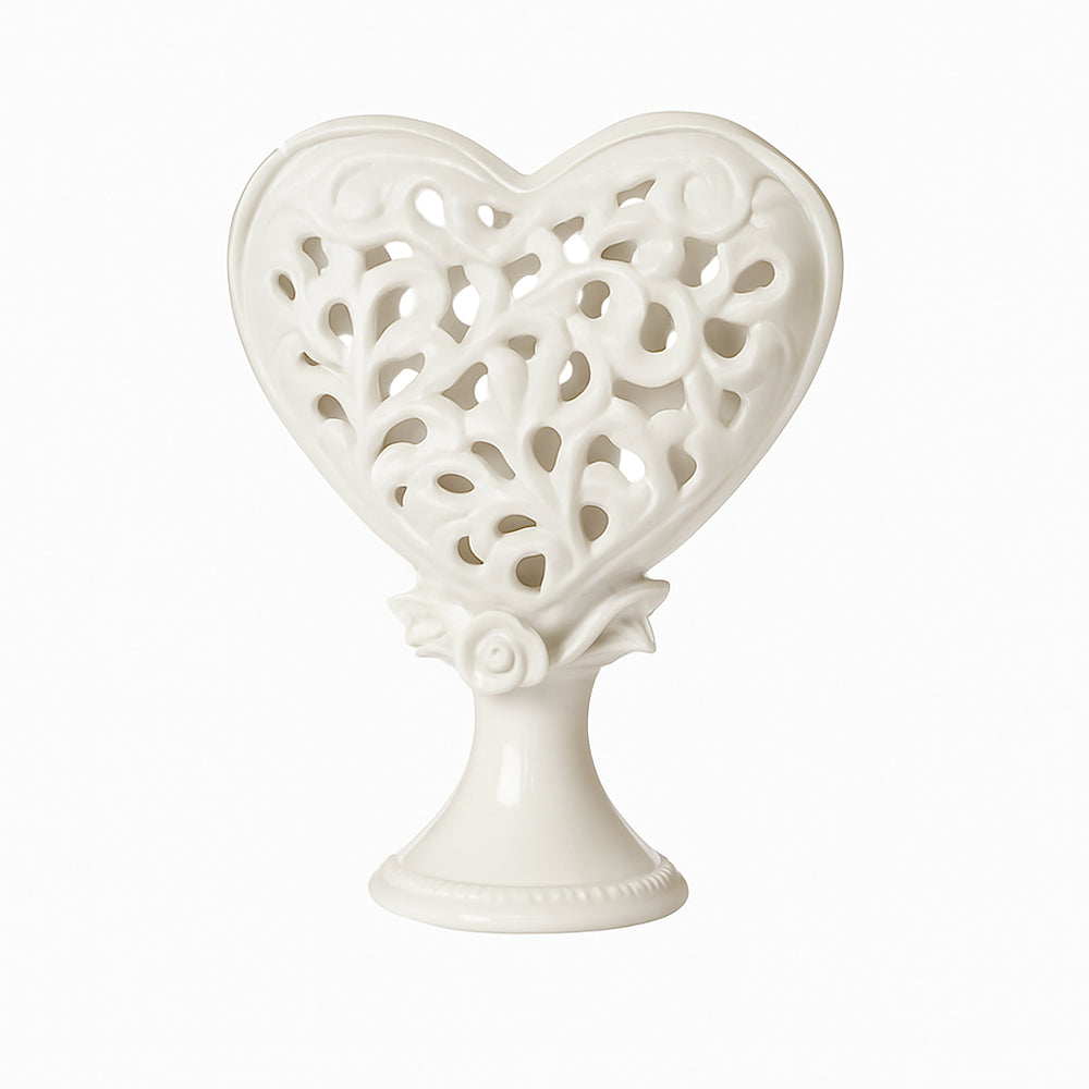 Porta candela a cuore in ceramica traforata Arte di Nacchi 15×20,5 cm