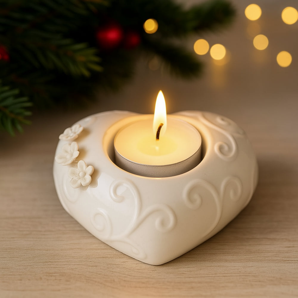 Porta candela cuore in porcellana bianca 10 cm – Arthesiana – Le Favole Living
