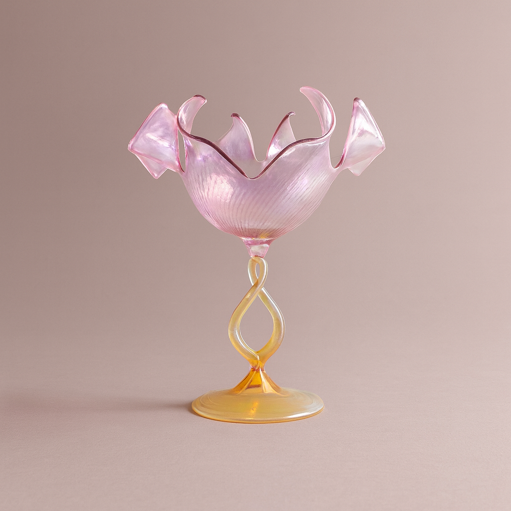 Porta candela in vetro soffiato Artevetro ambra e rosa H.18×14 cm, Made in Italy